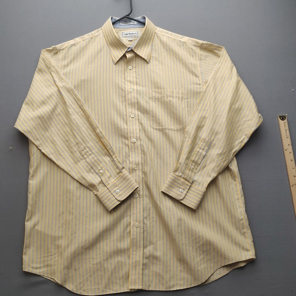 Paul Frederick Non-Iron Man's Yellow Striped Button Up ShirtLong Sleeve 17.5 -34
